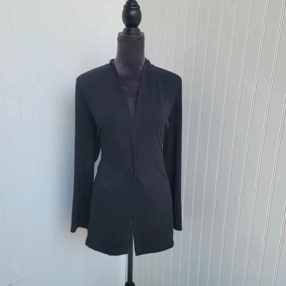 J JILL Wearever Collection Cardigan Women Black Stretch One Button Rayon Sz L